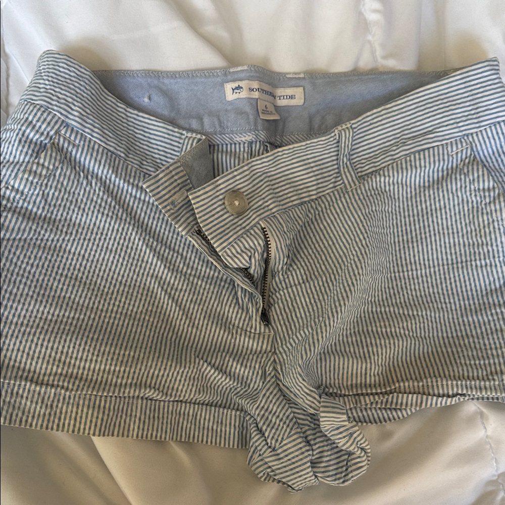 Southern Tide Blue & White Striped Seersucker Shorts